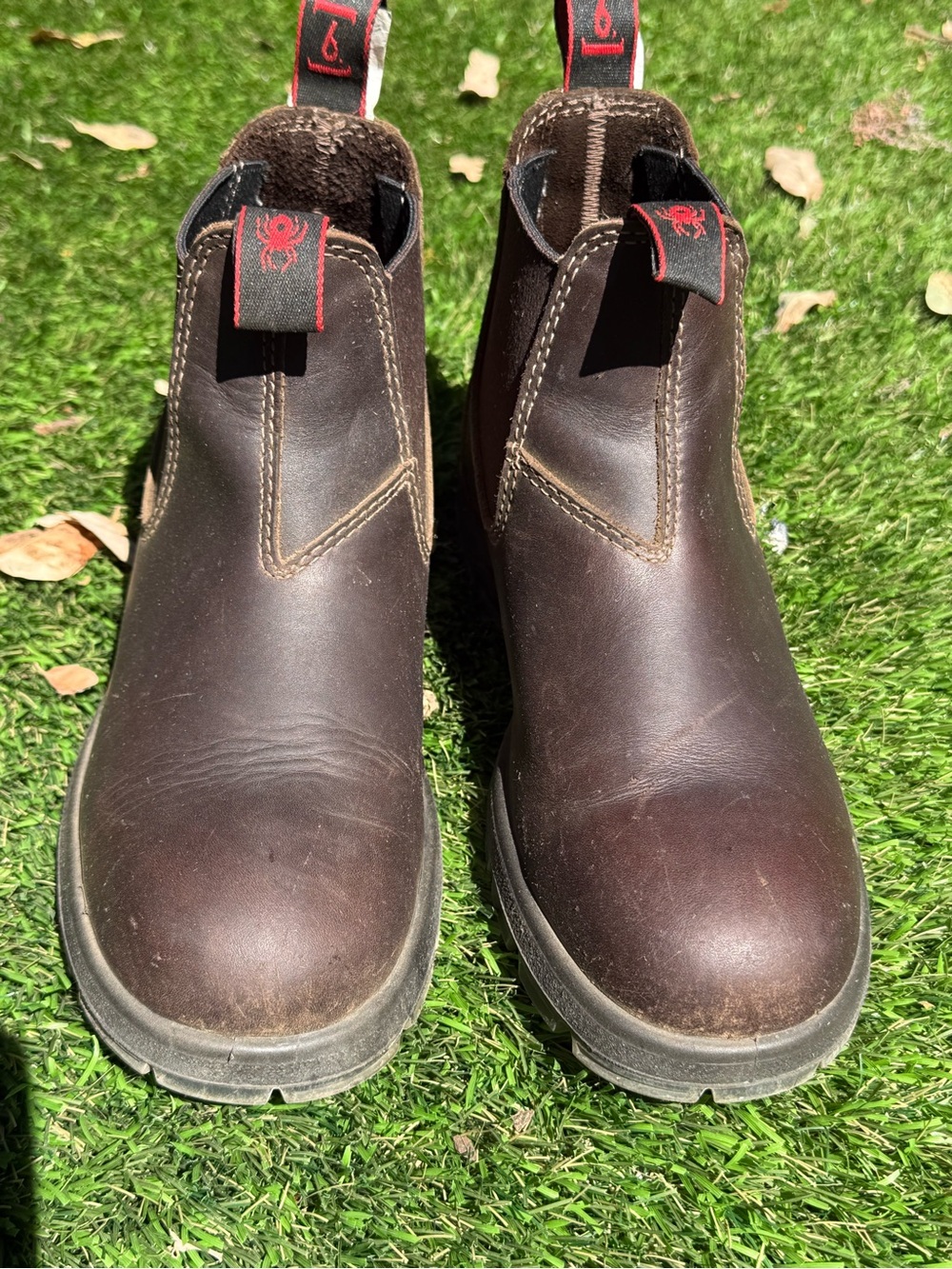 Redback Boots Brown Chelsea Heeled Work Boots with Red Pull Tabs
